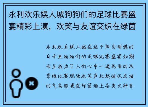 永利欢乐娱人城狗狗们的足球比赛盛宴精彩上演，欢笑与友谊交织在绿茵场上
